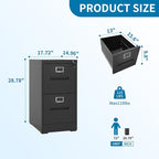 2 Drawer File Cabinets with Lock, Black Vertical Filing Cabinet for Home Office, Heavy Duty Metal Storage Cabinets Office Steel Cabinet for Letter Legal Size Files, Assembly Required
