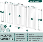 Fairy Baby 40.5" Extra Tall Pet Gate for Doorway, 60.3"-65.7" Extra Wide Dog Gate for Stairs, Metal Auto Close Safety Child Toddler Gate, Pressure Mounted Easy Walk Through Baby Gate with Door, White