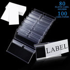 80pcs Plastic Label Holder Retail Sign PVC Clear Shelf Label Holder on Hook (Includes 100 Pieces Label Inserts) (1.65H*3.15L inch / 4 * 8 cm)