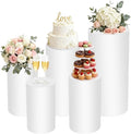 5 Pcs Metal Pleated Cylinder Pedestal Stands for Party, Cylindrical Dessert Display Stands, for Wedding Birthday Party 20'', 21.5'', 23.5'', 29.5'', 35.5'' H