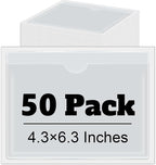Chinco 50 Pack Clear Adhesive Pockets, Labels for Storage Bins, Plastic Self Adhesive Index Card Holder with Top Open for Organizing Bins Box Drawer(4.3 x 6.3 Inches)
