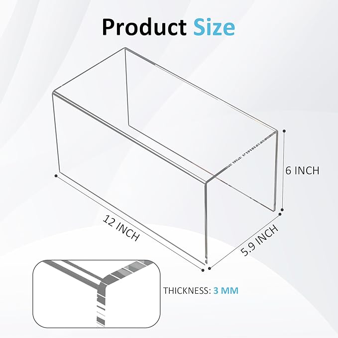 Acrylic Shelf Riser 12x5.9x6 pack of 2, Large Acrylic Risers for Desserts, Cupcake, Toys, Collectibles, Merchandises, 12x5.9x6 Inch