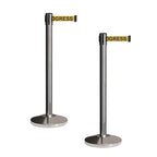 CCW Set of 2 Retractable Belt Barriers Stanchion, Polished Stainless Steel Post, RBB-100 (9 Foot Belt, Yellow"Cleaning in Progress" Black Letters Belt)
