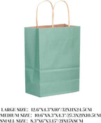 qiqee 100PCS Gift Bag with Handles Bulk Kraft Light Blue Paper Bags Assorted Sizes(33pcs Large 13",33pcs Medium 11",34pcs Small 8")