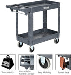 TUFFIOM Plastic Service Utility Cart with Wheels,550lbs Capacity,Heavy Duty Tub Storage Cart W/Deep Shelves, Multipurpose Rolling 2-Tier Mobile Storage Organizer, for Warehouse Garage Industrial Cart
