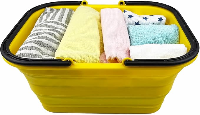 SAMMART 12L (3.17Gallon) Collapsible Tub with Handle - Portable Outdoor Picnic Basket/Crate - Foldable Shopping Bag - Space Saving Storage Container (Golden Yellow)