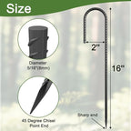 16 Inch J Hook Rebar Stakes 10 Pack, Heavy Duty 5/16 Inch Diameter Black E-Coated Steel Wind Resistant Ground Anchors for Trampoline, Bounce House, Dog Kennel, Chain Link Fence & Gazebo