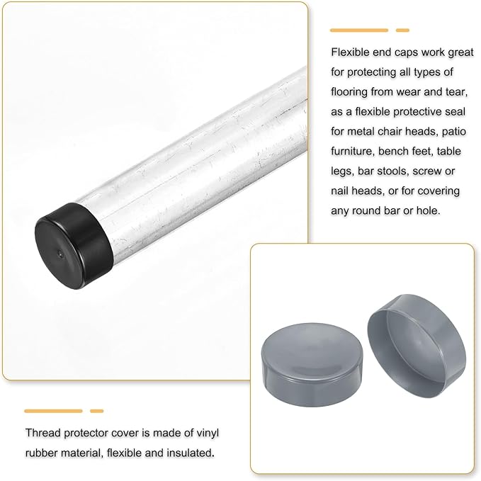 uxcell 4pcs Rubber End Caps 180mm(7 1/16 Inch) ID x 80mm(3 1/8 Inch) H Vinyl Round End Cap Cover Screw Thread Protectors Light Gray