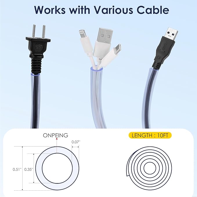 Dog and Cat Cord Protector from Pets No-Chew Solution, Pet Wire Flexible Cable Sleeve 10ft/2mm Thick, 1/2in Diameter Wire Protector Tubing for Cord, Cable Cover for USB Charger,Odorless,2Pack