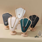 Natural Body Wood Necklace Display Stand with Green Flannelette Soft Mat Necklace Holder Organizer Desktop Stand for Home Store Dresser-3.3"x5.8"x8.4"