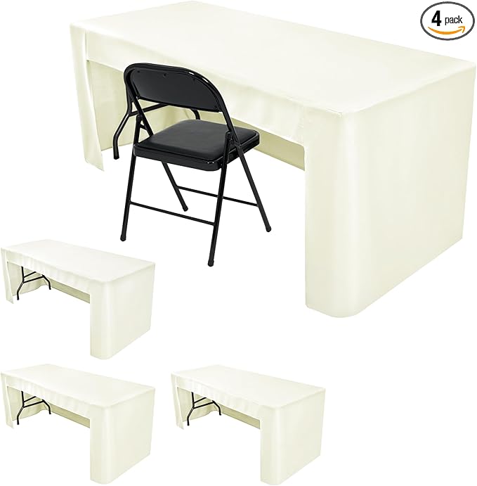 HolidayIdeas Open Back Fitted Tableclothss for 6 Foot Rectangle Table, Wrinkle Resistant Washable Table Covers 72x30 Inch for Craft Fairs, Banquets, Trade Show Display, Beige,4 Pcs