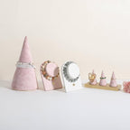 GemeShou Velvet bracelet display stand for selling, pink jewelry bangle holder with golden base, felt bracelet storage organizer for nightstand home decor【Bracelet holder-pink】