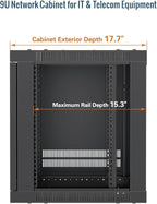 Tecmojo 9U Wall Mount Rack Cabinet, Heavy-Duty 176 Lbs High Load Capacity, 19” Enclosed Server Network Rack with Glass Door, 17.7” Deep – Elite Collection