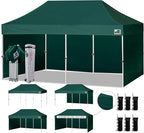 Eurmax USA 10'x20' Pop-up Canopy Tent Commercial Instant Canopies with 4 Removable Zipper End Side Walls and Roller Bag, Bonus 6 SandBags(Forest Green)