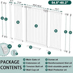 Fairy Baby 40.5" Extra Tall Baby Gates for Doorways, 54.8"-60.2" Extra Wide Dog Pet Gate for House, Metal Pressure Mounted Walk Through Baby Gate, No Drill Safety First Child Gate for Doorways, White