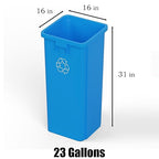 23 Gallon Blue Square Commercial Trash Garbage Can | Outdoor Office Restaurant School Kitchen