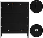 Iwell Storage Cabinet with Rattan Doors, Bathroom Storage Cabinet with Adjustable Shelf, Floor Cabinet for Living Room, Entryway, Kitchen, Home Office, Black