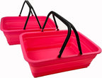 SAMMART Collapsible Basket with Handle 8L (2.1 Gallon)- Portable Outdoor Picnic Basket/Crate - Foldable Basin for Washing Dishes,Camping,Hiking (Rose Pink (Set of 2))