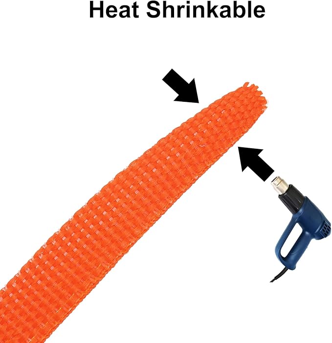 MECCANIXITY Braided Cable Sleeves Heat Shrinkable Fabric Sleeving, 5/8" 33ft Orange 2:1 Ratio Heat Shrinkable Cord Protector for Harness Cable, Network Cable Protection, Cable Management