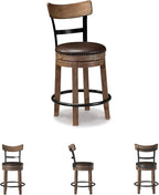 Signature Design by Ashley Pinnadel |24.25" Counter-Height Swivel Bar Stool – Modern Farmhouse, Faux Leather, 360° Swivel, Nailhead Trim, Rustic Light Brown