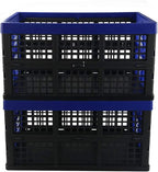 Hespapa 35 Quart Folding Crates, Blue Plastic Collapsible Storage Container Milk Crate Baskets, 2 Pack