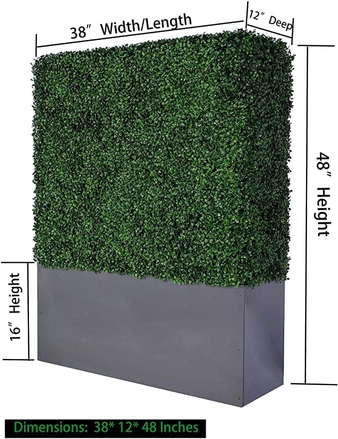 AGPL Artificial Boxwood Hedge Wall (38" Width* 12" Deep* 48" Height) with Dark Gray Stainless Steel Planter Box (48.0)
