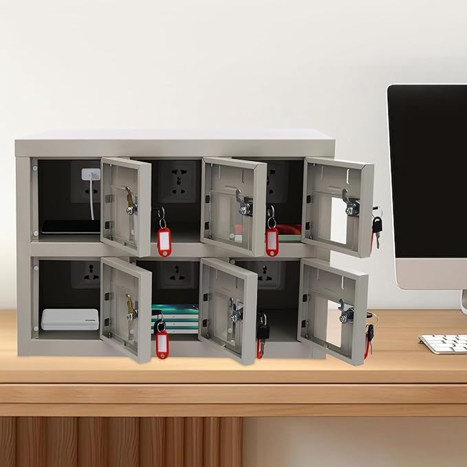 6 Slots Cell Mobile Phone Steel Locker with Lock, Cell Phone Locker with Charging Station, Cellphone Locker for Schools, Conference Rooms, and Offices