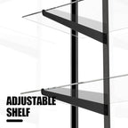 48”D * 20”W * 38”H - Freestanding Retail LED Full Vision Glass Display Case, Black Aluminum Frame, Two Adjustable Height Tempered Glass Shelves