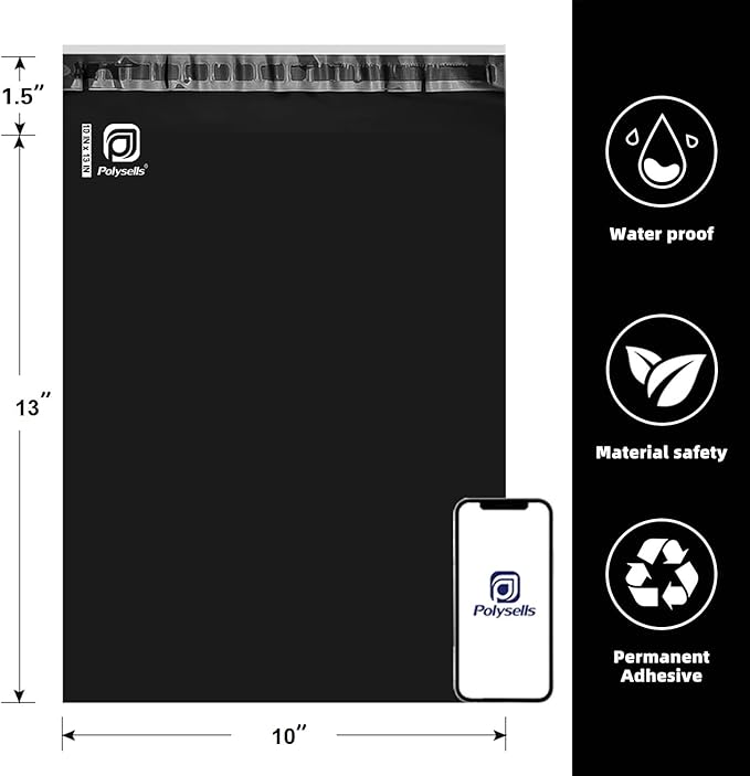 POLYSELLS 4000 pcs 10x13 Inches Black Poly Mailers Shipping Envelopes, Strong Adhesive Sealing, Waterproof, and Tear-resistant Postal Mailing Bags for Clothing, Books, and Accessories