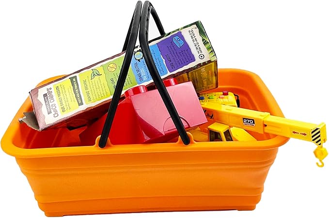 SAMMART Collapsible Basket with Handle 8L (2.1 Gallon)- Portable Outdoor Picnic Basket/Crate - Foldable Basin for Washing Dishes,Camping,Hiking (Golden Yellow+Mandrain Red+Rose Pink (Set of 3))