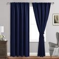 JIUZHEN Blackout Curtains for Bedroom - Thermal Insulated Room Darkening Rod Pocket Curtains for Living Room, Set of 2 Panels with Tiebacks, 42 x 84 Inch Length, Navy Blue