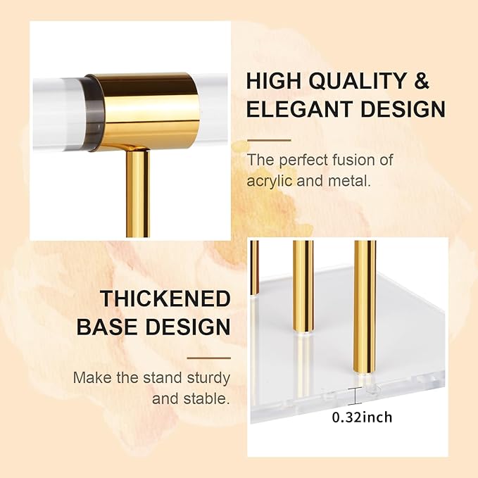 3-Tier Necklace Holder Bracelet Holder, Gold Acrylic Jewelry Display Stand Crystal T Bar Jewelry Organizer Gift for Women