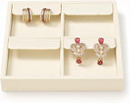 Oirlv Microfiber 4 Slots Jewelry Earring Display Tray Earring Display Organizer Tray(Beige)