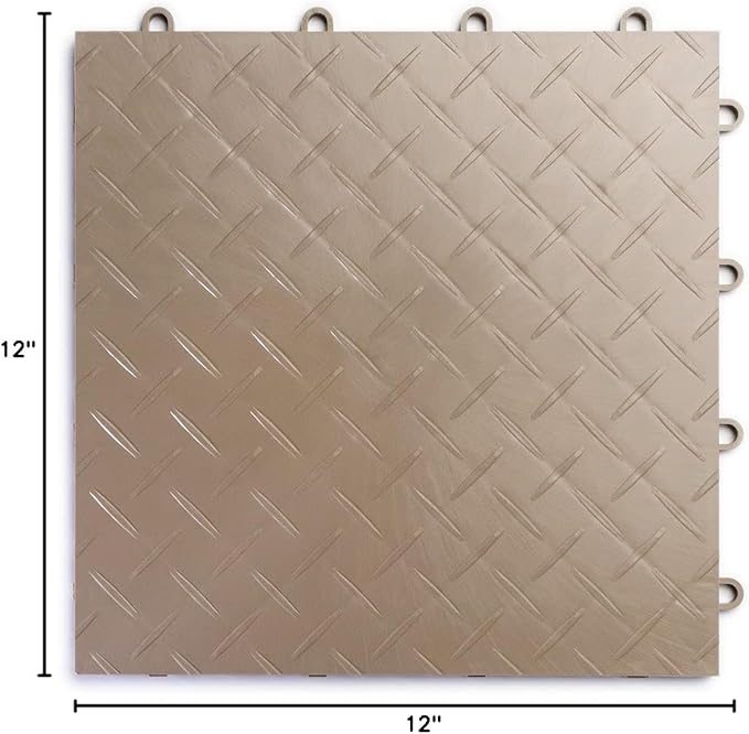 Big Floors RaceDeck Diamond Plate Design, Durable Interlocking Modular Garage Flooring Tile (Beige, 24 Pack of 12 x 12" Tiles)