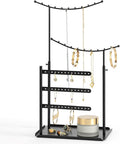 LAMU Jewelry Organizer, 5 Tier Jewelry Stand Display with Anti Entanglement Necklace Holder Tree, Height Adjustable Stroage for Earrings Rings Studs Bracelet, Christmas Gifts for Women Girls, Black
