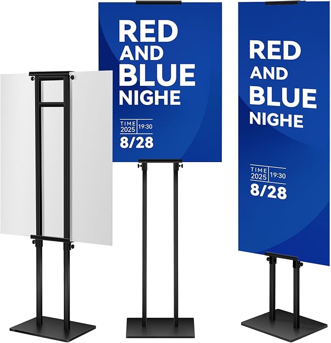 YIYO Poster Sign Stand - 78" Double-Sided Floor Display with Metal Base, Heavy Duty Adjustable Double-Pole for Foam Boards & Signage (Schools/Stores/Restaurants/Hospitals) (Double-Pole)