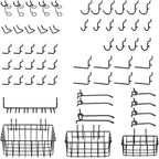 Heavy Duty Black Pegboard Hooks and Baskets for Hanging Tools, 60 Pieces 1/4'' Peg Board Accessories Peg Hooks and Bins, Peg Board Attachments for Organizing Tools Garage Kitchen Bathroom Craft Room