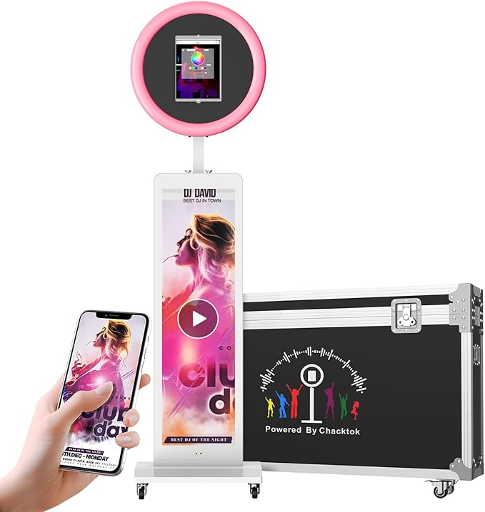HARZHI 38'' LCD Screen Portable Photo Booth Compatible with Any Ipad, 1080P Intelligent Split Screen Ipad Photo Booth LCD for Wedding Party Software APP Control LCD Ring Light, Flight Case White