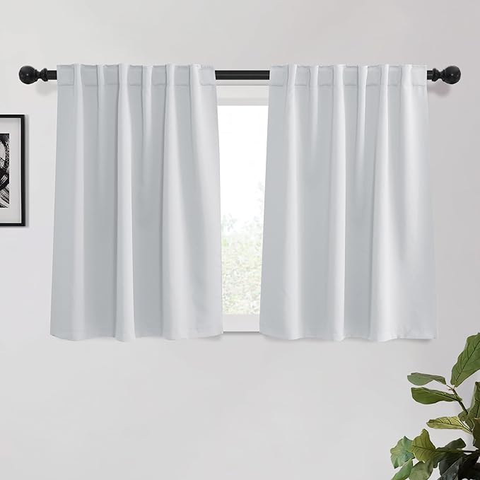 KGORGE Room Darkening Curtains 45 inch Length, Privacy Energy Efficiency Curtains Window Treatment for Bathroom Dining Room Basement, Back Tab, W52 x L45 inches, Greyish White, 2 Panels