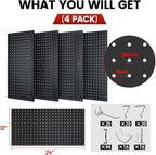 Pegboard, Metal Peg Board, Pegboards Wall Organizer with 76 Pcs Hooks, Sturdy Peg Board for Garage Tool Organization, Home & Office Wall Decoration (Black, 4 Pack)