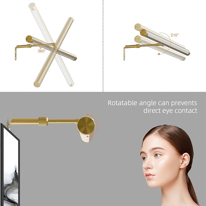 9W Picture Light Plug in, 24" Adjustable LED Art Light with Remote Control, Dimmable Wall Light for Picture Display Dartboard Art Work (Gold)
