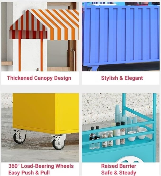 Outdoor Food Vendor Cart with Canopy, Portable Mobile Street Food Stand, Foldable Commercial Vending Trolley Kiosk for Markets and Events(White,55.1in)