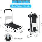 LEADALLWAY Foldable Push Cart Platform Cart 330lbs Capacity 4 Wheels 28.7x18.5x32.3inches White with 2 Ropes Small Flatbed Cart
