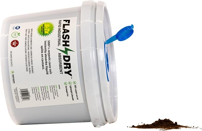 FlashDry Super Spill Absorbent, 5L Bucket with Dispenser Lid, 100% Organic Coco Coir, Landfill Safe, OSHA Approved, Ideal for Absorbing Oil, Paint, Grease in Garages, Kitchens, Janitor Kits, Pack of 6