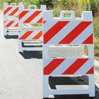 Plasticade All-Plastic A-Frame Type 2 Barricade (8" Top, 8" Bottom) - High Intensity Prismatic Reflective Sheeting, Durable, High-Visibility Traffic Control Solution with Built-in Handle