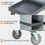 Commercial Janitorial Cleaning Cart: 3 Shelves + 2 Cabinets + Oxford Bag + Cover, Wheel Rolling Housekeeping Cart for School, Hotel, Apartment & More