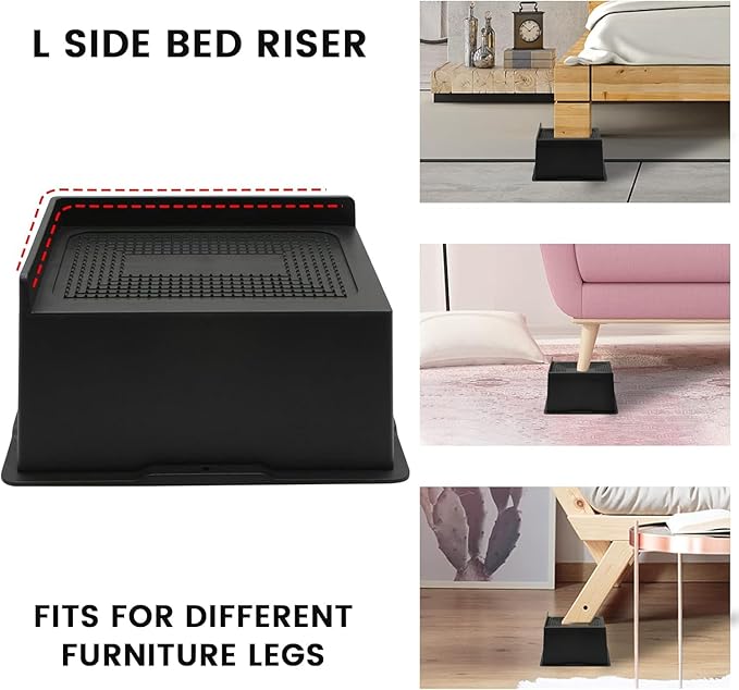 Bed Risers 3 Inch Heavy Duty, Oversized Furnitures Risers 3 inch Support 6000 lbs, Bed Table Rising Blocks, Fits for Couch, Sofa, Chair, Furniture Lifts (6 Inch Black 8 Pack)