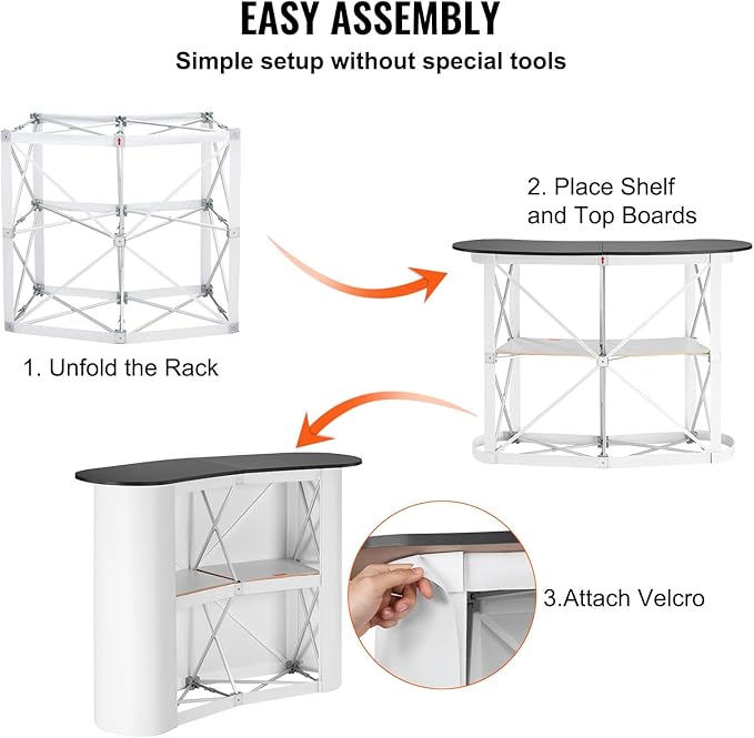 VEVOR Portable Tradeshow Podium Table, 51.18" x 18.31" x 37.4", Display Exhibition Counter Stand Booth Fair with Wall, Foldable Promotion Retail Bar Table Pop Up Podium with Storage Rack, Carrying Bag