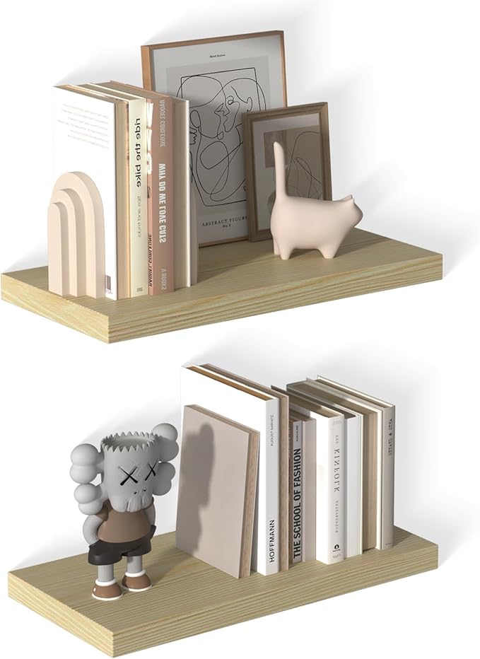 12 Inch Deep Floating Shelves for Wall 2 Pack Floating Shelfs Large Storage Space Wall Decor Display Shelf for Bathroom Living Room Bedroom Kitchen 23.8" W x 12" D x 1.2" H Natural Wood