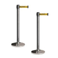 CCW Set of 2 Retractable Belt Barriers Stanchion, Polished Stainless Steel Post, RBB-100 (7.5 Foot Belt, Yellow"Beware Open Pit" Black Letters Belt)